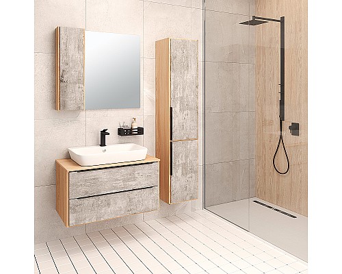 Шкаф пенал Runo Мальта 35 R 00-00001096 подвесной Серый Дуб