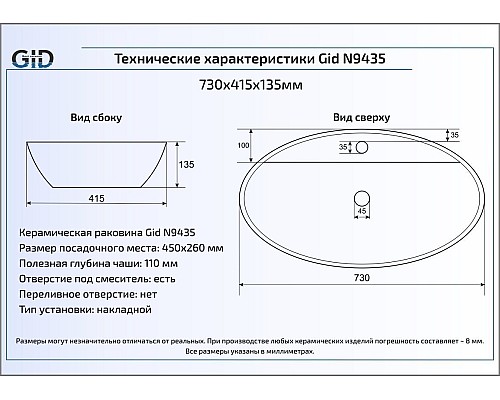 Керамическая раковина Gid N9435 51149
