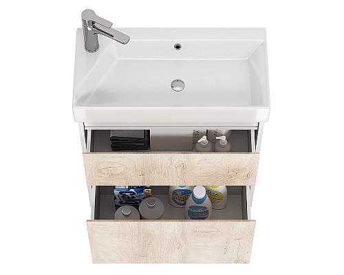 Тумба под раковину Dreja Slim 65 99.0501 подвесная Дуб кантри Белый глянец