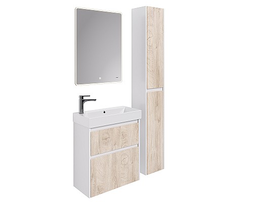 Тумба под раковину Dreja Slim 65 99.0501 подвесная Дуб кантри Белый глянец
