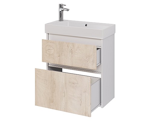 Тумба под раковину Dreja Slim 65 99.0501 подвесная Дуб кантри Белый глянец