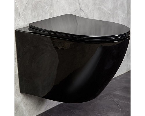 Унитаз CeramaLux 2197B-18 подвесной Черный глянцевый с сиденьем Микролифт
