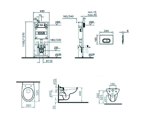 Комплект унитаза с инсталляцией Vitra Normus 9773B003-7203 с сиденьем и кнопкой смыва Матовый