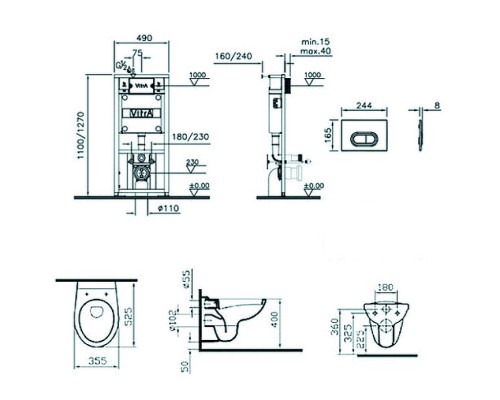 Комплект унитаза с инсталляцией Vitra Normus 9773B003-7203 с сиденьем и кнопкой смыва Матовый