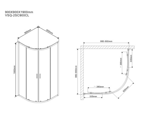 Душевой уголок Vincea Scala 90x90 Хром, арт
