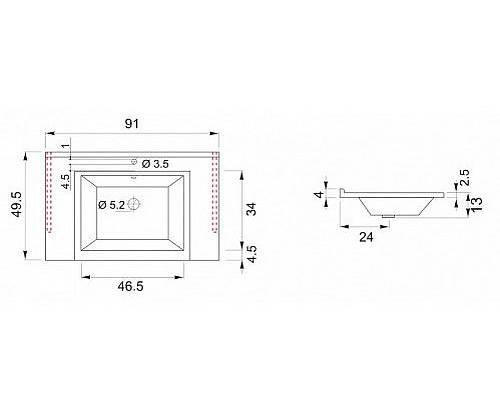 Раковина De Aqua Квадро 90 WK 012 НФ-00007334 Белая