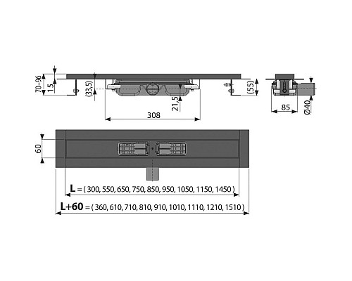 Душевой лоток AlcaPlast APZ101BLACK-1050 с опорами, черный матовый