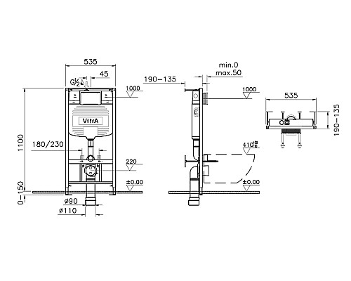 Инсталляция Vitra Uno 730-5800-01EXP для унитаза без клавиши смыва
