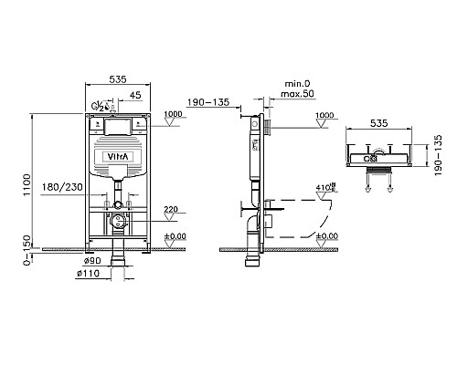 Инсталляция Vitra Uno 730-5800-01EXP для унитаза без клавиши смыва