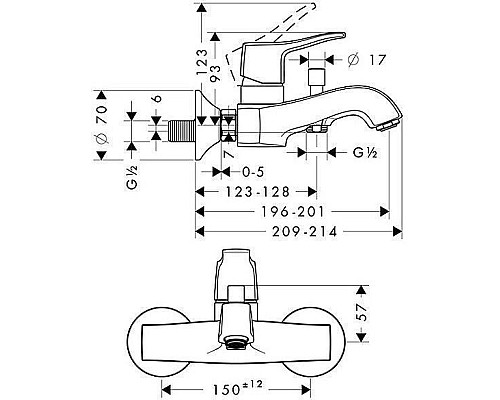 Смеситель для ванны,для душа Hansgrohe Metris Classic 31478000