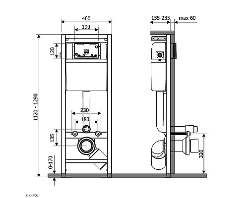 Инсталляция KK POL Economic ZSP/M400/0/K для унитаза без клавиши смыва