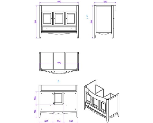 Тумба с раковиной TW Veronica Nuovo 105 VER4105-B+AR874bi*1 Bianco