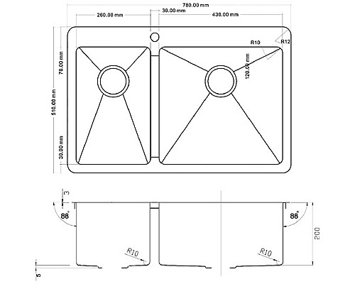 Кухонная мойка ZorG Grafit PVD 78-2-51-R GRAFIT Графит