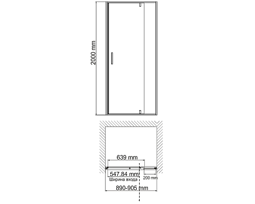 Душевая дверь WasserKRAFT Aisch 90 55P04 профиль Матовое золото стекло прозрачное