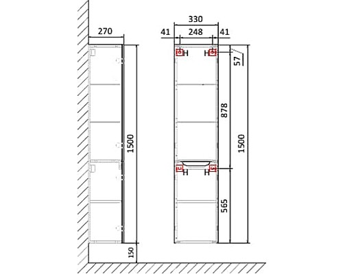 Шкаф пенал Jorno Wood 33 Wood.04.150/P/W подвесной Белый