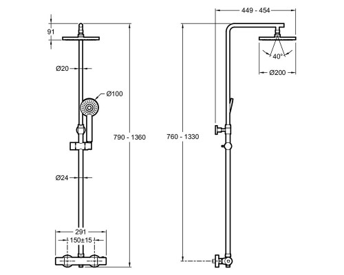 Душевая система Jacob Delafon Marcel E25084-CP с термостатом Хром