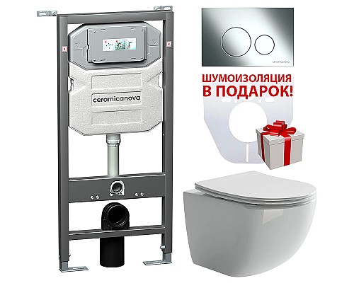 Комплект унитаза с инсталляцией Ceramica Nova Forma CN3009_1001CH_1000 с сиденьем Микролифт и клавишей смыва