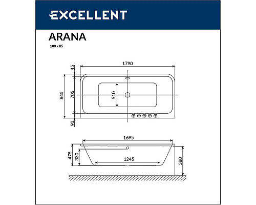 Ванна Excellent Arana 180x85