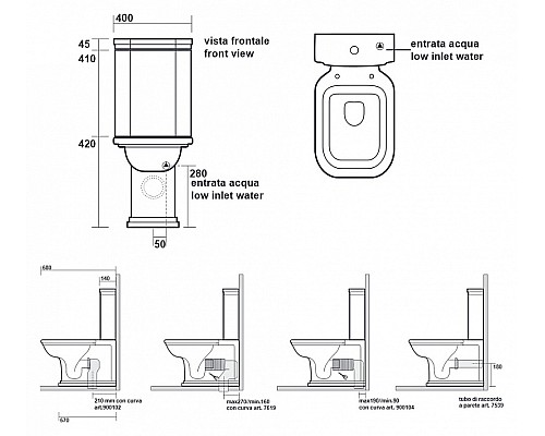 Бачок сливной для унитаза-компакт Kerasan Waldorf 418101