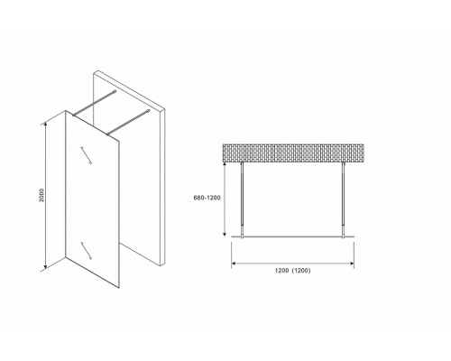 Душевая перегородка Abber Immer Offen 120 AG68120B8 профиль Черный стекло прозрачное