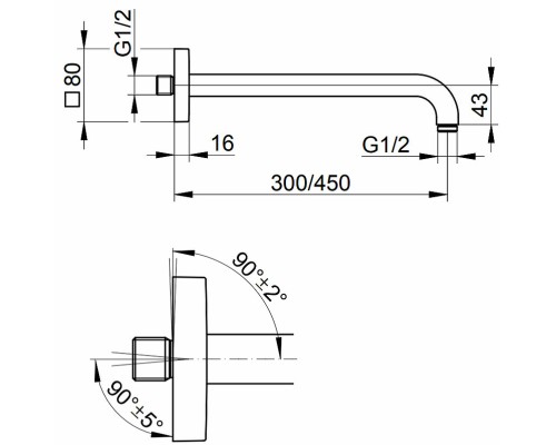 Кронштейн для верхнего душа Keuco Universal 53088 010402 Хром