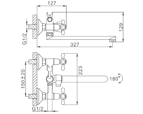 Смеситель для ванны Frap H732 F22732-B универсальный Хром