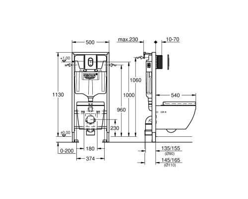 Комплект унитаза Grohe Euro Ceramic Solido 39536000 с инсталляцией с сиденьем Микролифт с клавишей