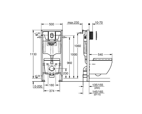 Комплект унитаза Grohe Euro Ceramic Solido 39536000 с инсталляцией с сиденьем Микролифт с клавишей