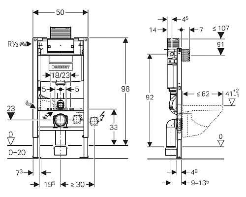 Инсталляция Geberit Duofix Omega 12 111.030.00.1 для унитаза со смывным бачком