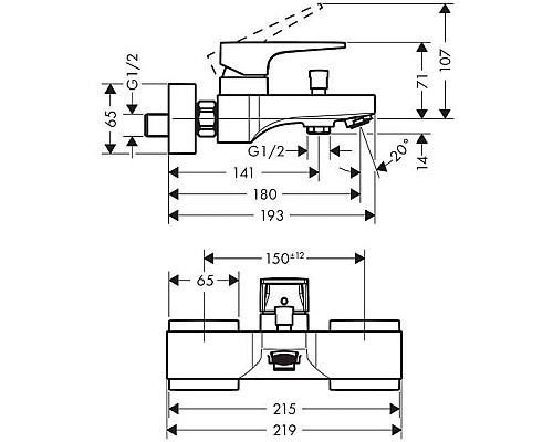 Смеситель для ванны,для душа Hansgrohe Metropol 74540000