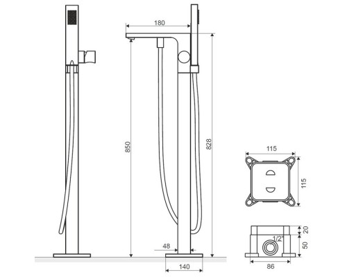 Смеситель для ванны отдельностоящий Excellent Krotos AREX.8055CR хром