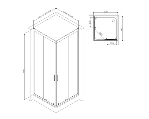 Душевой уголок AM.PM Gem 90х90 W90G-403-090BT профиль Черный матовый стекло прозрачное
