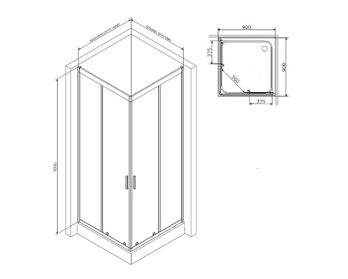 Душевой уголок AM.PM Gem 90х90 W90G-403-090BT профиль Черный матовый стекло прозрачное