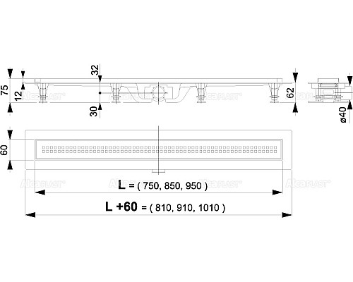 Душевой лоток Alcaplast Simple AG100201850 (APZ9-850M) с решеткой Хром