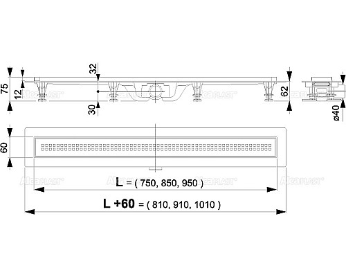 Душевой лоток Alcaplast Simple AG100201850 (APZ9-850M) с решеткой Хром