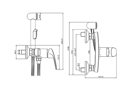 Гигиенический душ со смесителем Rossinka RS45-52 Хром