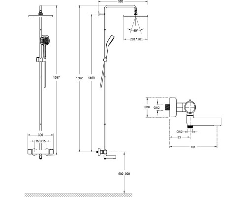 Душевая система Jacob Delafon Atom E26237-CP с термостатом Хром