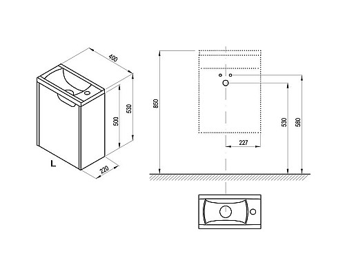Тумба под раковину Ravak SD Classic 40 L X000001484 подвесная Белая глянцевая