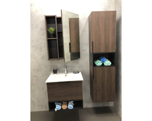 Шкаф пенал Comforty Франкфурт 40 00004150535 подвесной Дуб шоколадно-коричневый Черный матовый