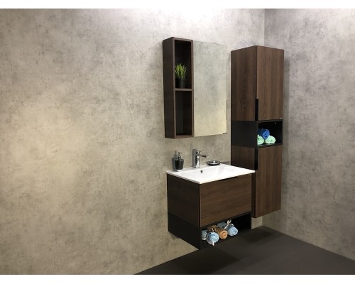 Шкаф пенал Comforty Франкфурт 40 00004150535 подвесной Дуб шоколадно-коричневый Черный матовый