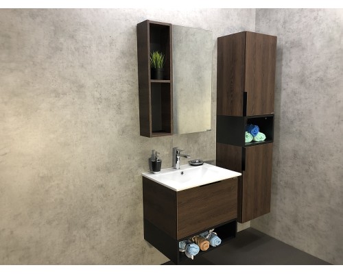 Шкаф пенал Comforty Франкфурт 40 00004150535 подвесной Дуб шоколадно-коричневый Черный матовый