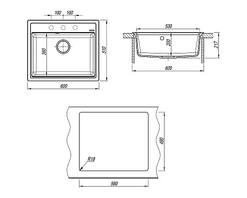 Кухонная мойка Florentina Липси-600 20.120.D0600.104 Бежевая