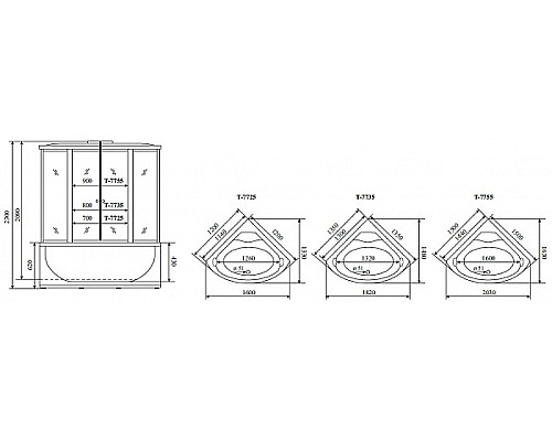 Душевой бокс Timo Lux 135х135 T-7735C с гидромассажем