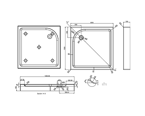Акриловый поддон для душа Azario 100х100 P110 R/L (P11010) Белый