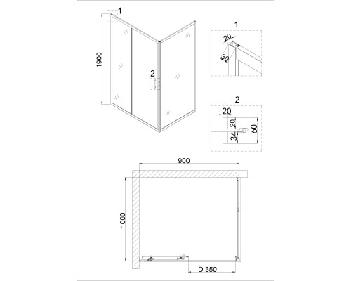 Душевой уголок Niagara Nova 90х100 NG-82-9AB-A100B профиль Черный стекло прозрачное