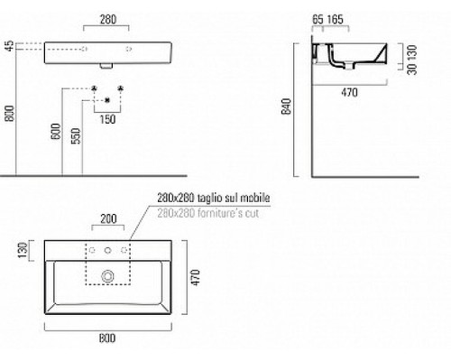 Раковина GSI Kube X 80 9422111 Белая