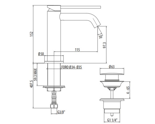 Смеситель для раковины Gattoni Circle Two с донным клапаном цвет хром