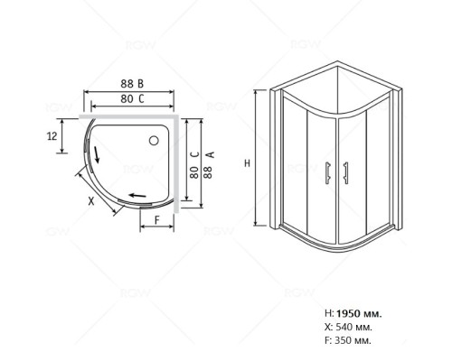 Душевой уголок RGW Passage PA-55 80х80 06085588-11 профиль Хром стекло прозрачное