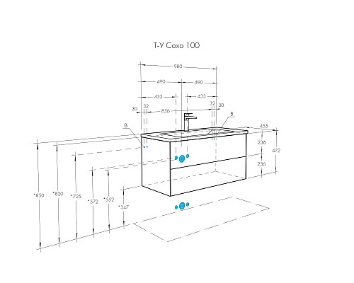 Тумба под раковину Aquaton Сохо 100 1A258201AJ9A0 подвесная Слэйт Галька серая