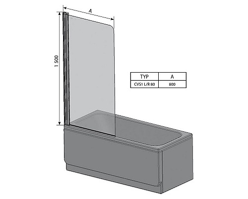 Шторка для ванны Ravak CVS1 7QL40100Z1 80 L белый стекло